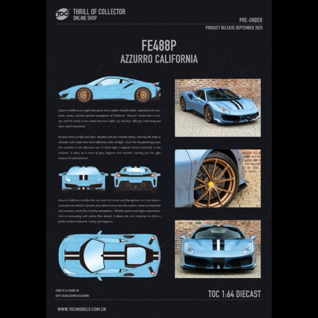 TOC 64 Ferrari 488 Pista Azzurro California