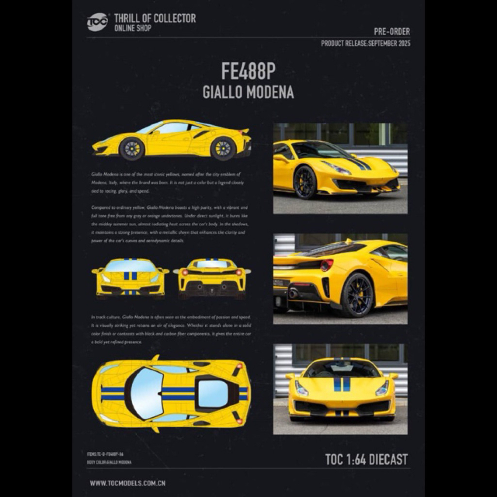 TOC 64 Ferrari 488 Pista Giallo Modena