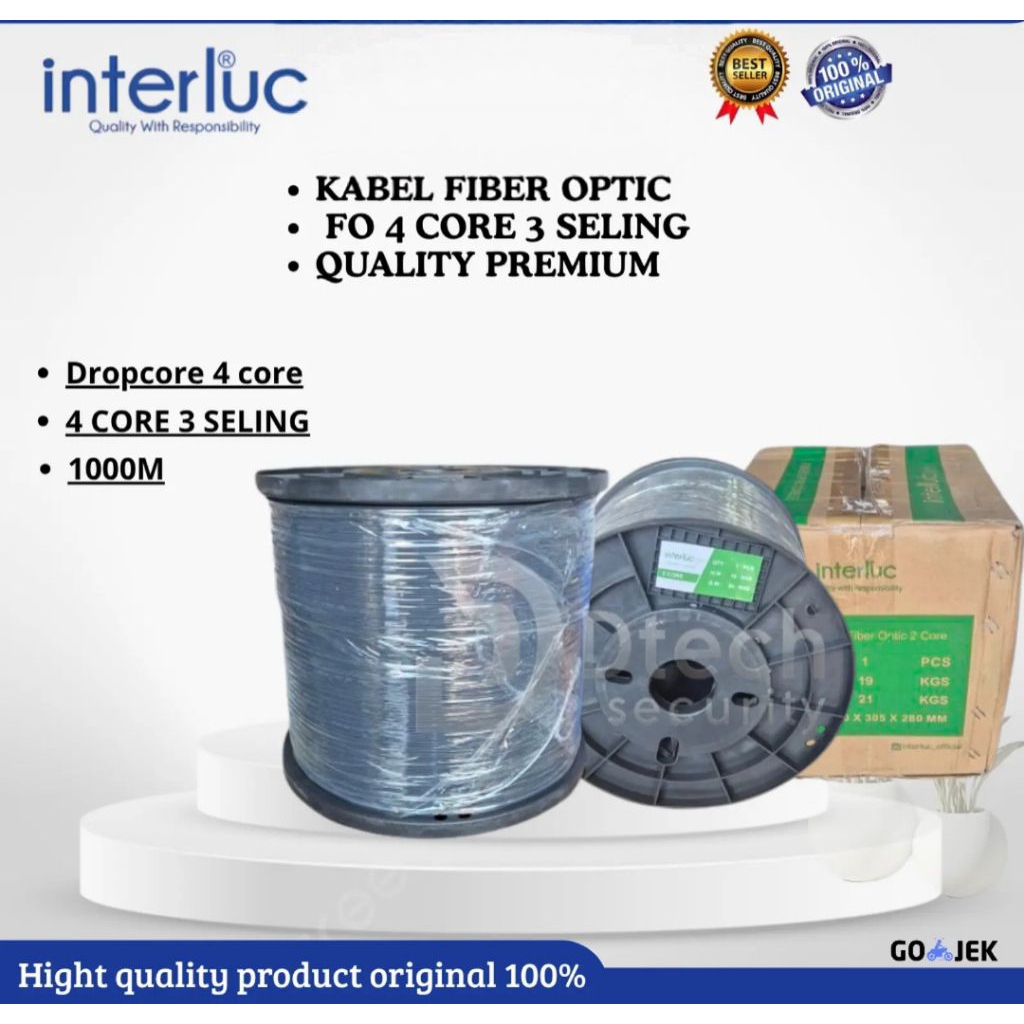 INTERLUC FO 4 CORE 3 SELING/KABEL FIBER OPTIC 4 CORE 3 SELING DROPCORE 1000M.ORIGINAL