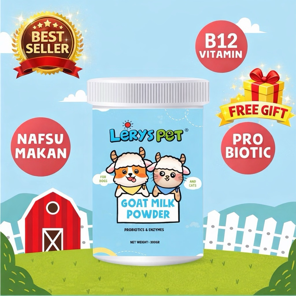 Lerys Pet Goat Milk Powder 200gr Susu Kambing Premium untuk Anjing & Kucing Probiotik, Vitamin B12 &