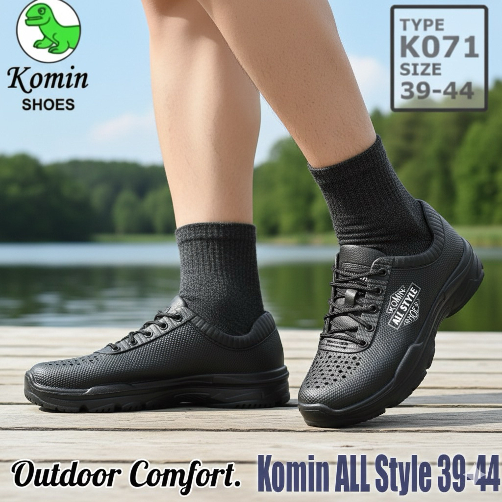 sepatu karet komin pria hitam / sneakers / outdor / santai