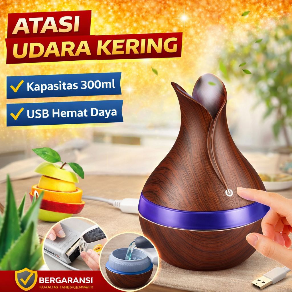 Humidifier Mini Untuk Ruangan AC Ultrasonic Hening Lampu LED 300ml Untuk Kamar Tidur