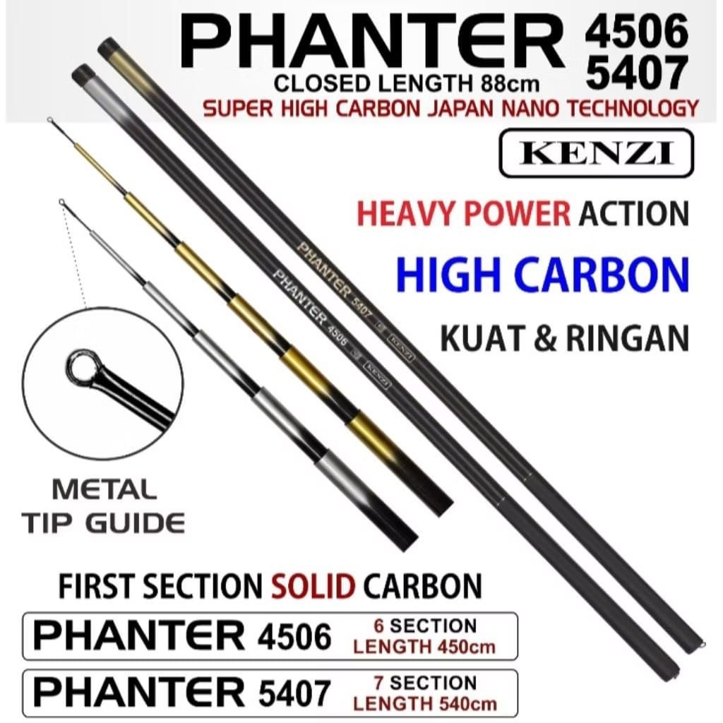 TEGEK KAKU PANTHER SOLID CARBON 540cm, RINGAN DAN KUAT