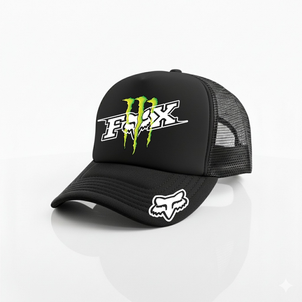 Topi Distro Premium Monster X Fox Racing Free Dus Box / Topi Trucker Jaring Original Dewasa Pria Wan