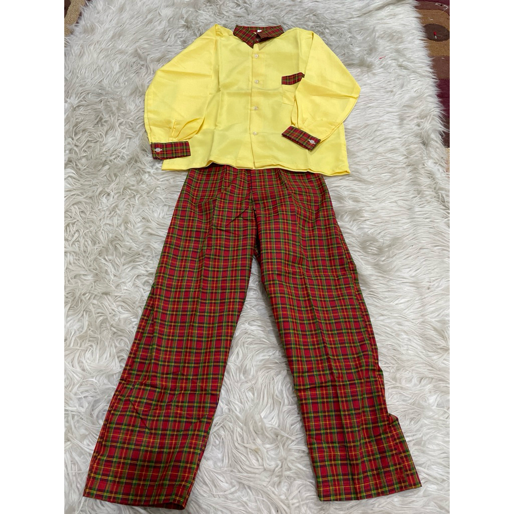 (Obral 1863) Seragam gabungan kotak merah kuning TK bahan katun + tisu