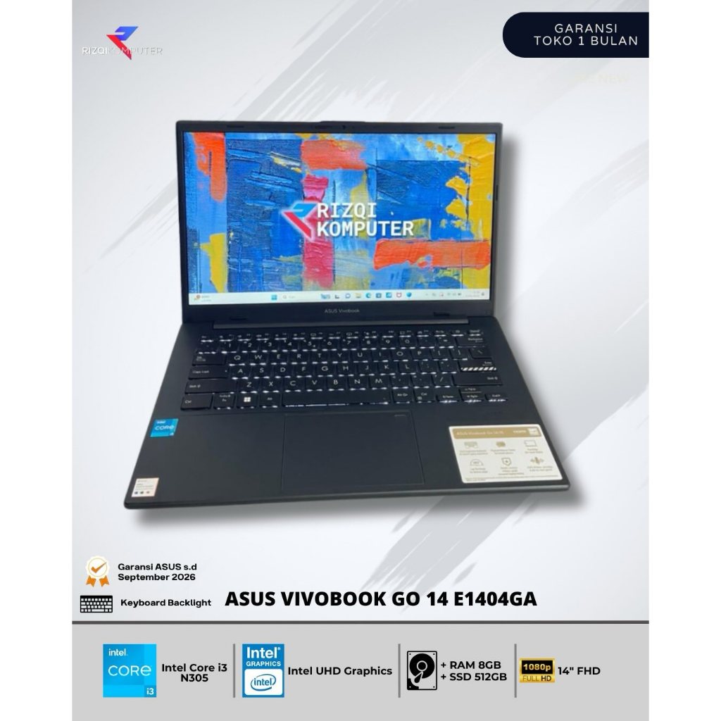 Asus VivoBook GO 14 E1404GA Intel Core i3-N305 RAM 8GB SSD 512GB yos
