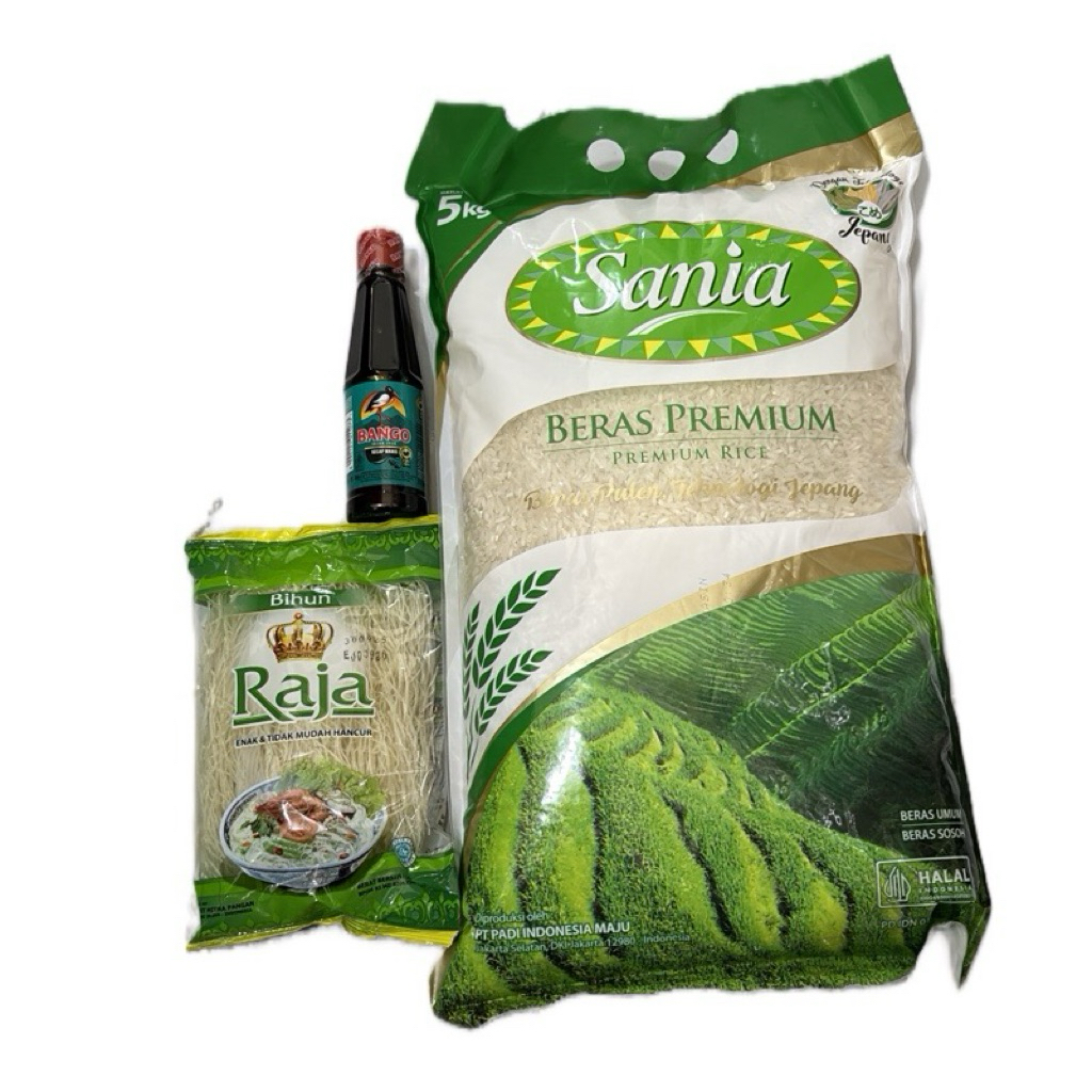 (C3) COMBO HEMAT 1Sak BERAS SANIA 5kg, 1pcs Bihun Raja 110g, 1pcs Kecap Bango 189g