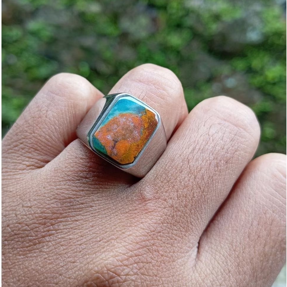 Cincin batu bacan kembang kotak natural