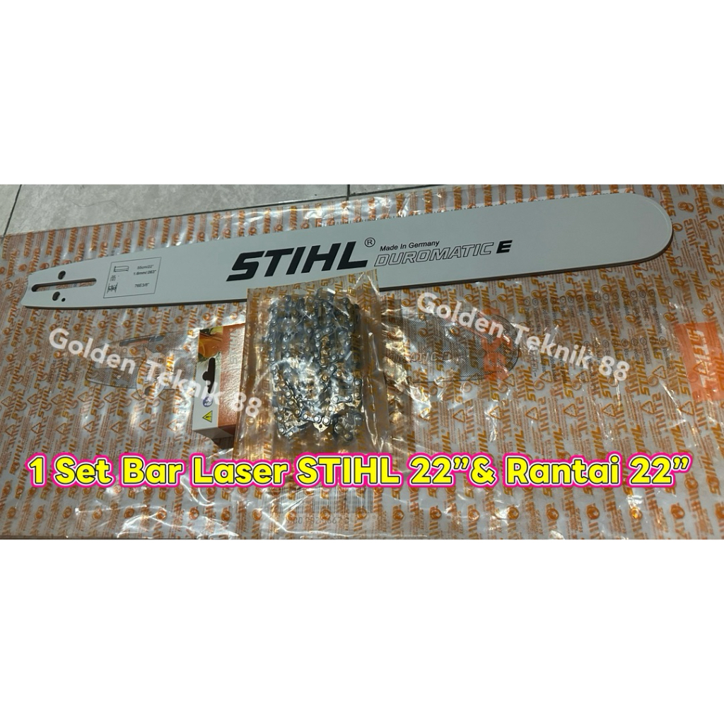 1 SET BAR ASLI STIHL 22” DAN RANTAI STIHL 22” LASER BAJA