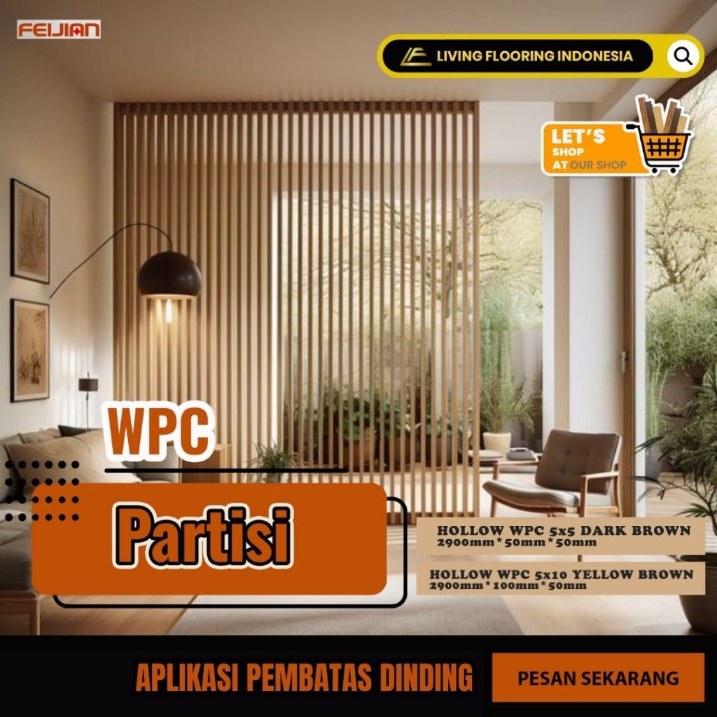 Partisi Dinding Feijian WPC Hollow Kisi Kisi Dinding Ukuran 3m