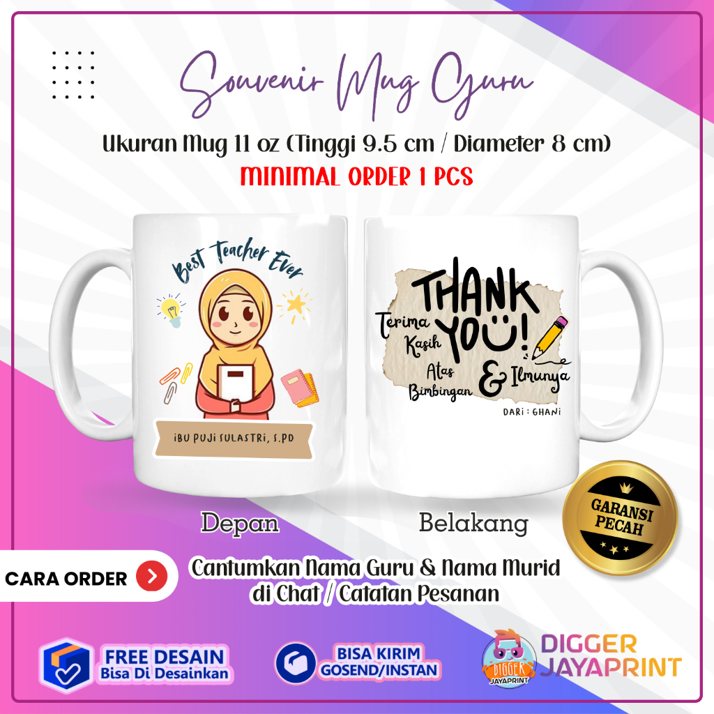 [ KHUSUS INSTAN DALAM KOTA ] Souvenir Mug Terima Kasih Guru Mug Best Teacher Kenang Kenangan Untuk G