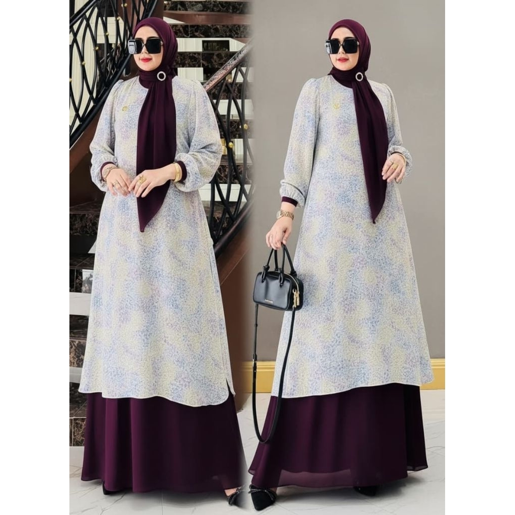 Gamis Layla Set Jilbab / COD Motif bunga burgundi