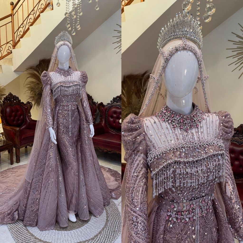 Gaun Pengantin Slim Ekor | Gaun Pengantin Simple Elegan | Baju Pengantin Wanita Modern