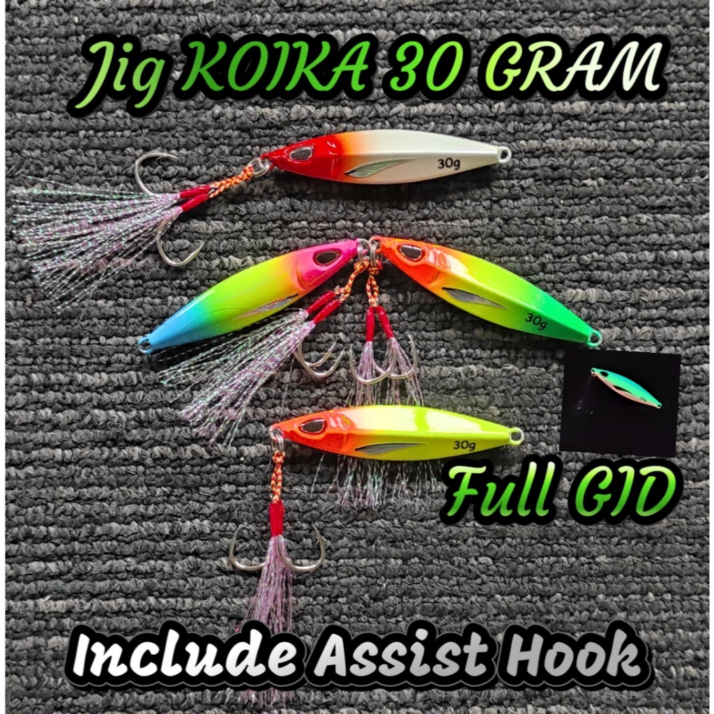 Metal JIg 30 Gram JIG KOIKA 30GR FULL GID  INCLUDE ASIST HOOK METAL SALT WATER UMPAN MANCING
