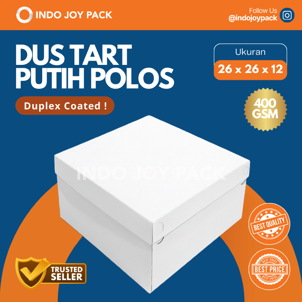 Dus Tart Polos Tinggi Putih / Ukuran 26x26x12 / Dus Kue Tebal Duplex / Dus Kue Tart / Kotak Kue