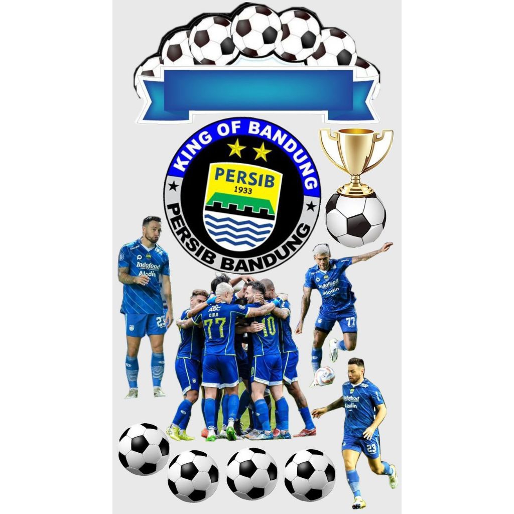 Topper Sepak Bola Persib Custom Nama Jumbo A4/ Topper Cake Happy Birthday / Hiasan Kue Ulang tahun