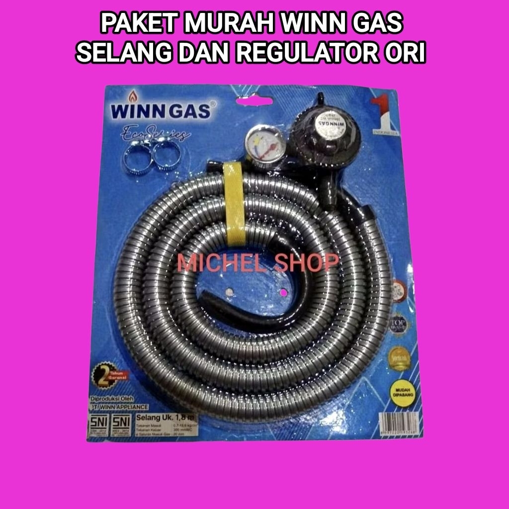 SELANG GAS PAKET WINNGAS + REGULATOR METER ORIGINAL BER SNI# WIN GAS / SELANG GAS LPG WINN GAS ANTI 