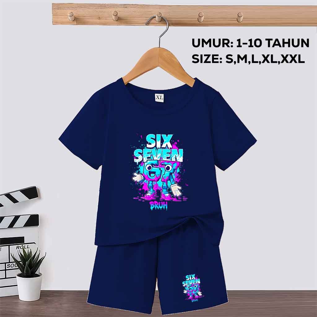 Baju Setelan Anak Laki Laki/Perempuan motif anomali 67 six seven steal a brainrot umur 1-10 tahun