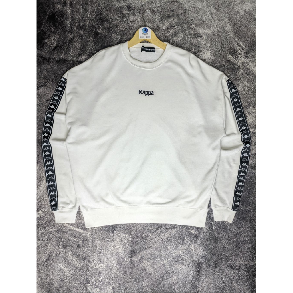 Crewneck Kappa Taped Putih Logo Bordir Center Size XL Fit XXL Second Full Tag Original