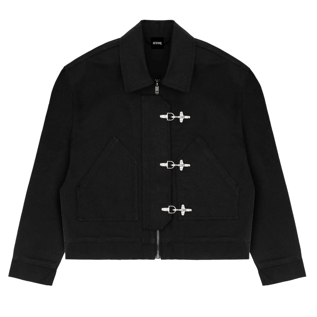 Afterall - Fireman Clasp Black Jacket Denim FLAMES Work Jacket Denim Fireman Clasp