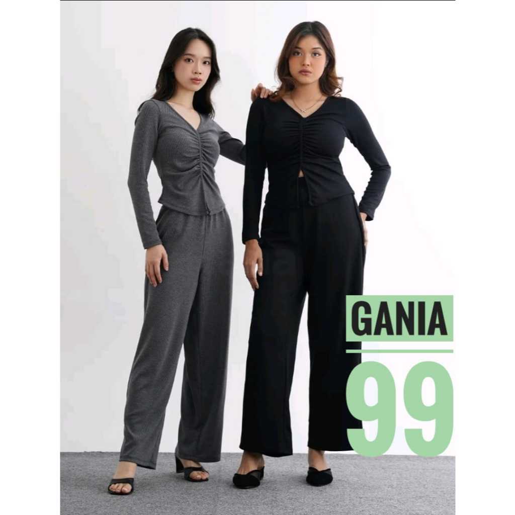 Set Casey Premium Knit (Cardi+Pants) / Setelan Wanita Crop dan Celana Kulot