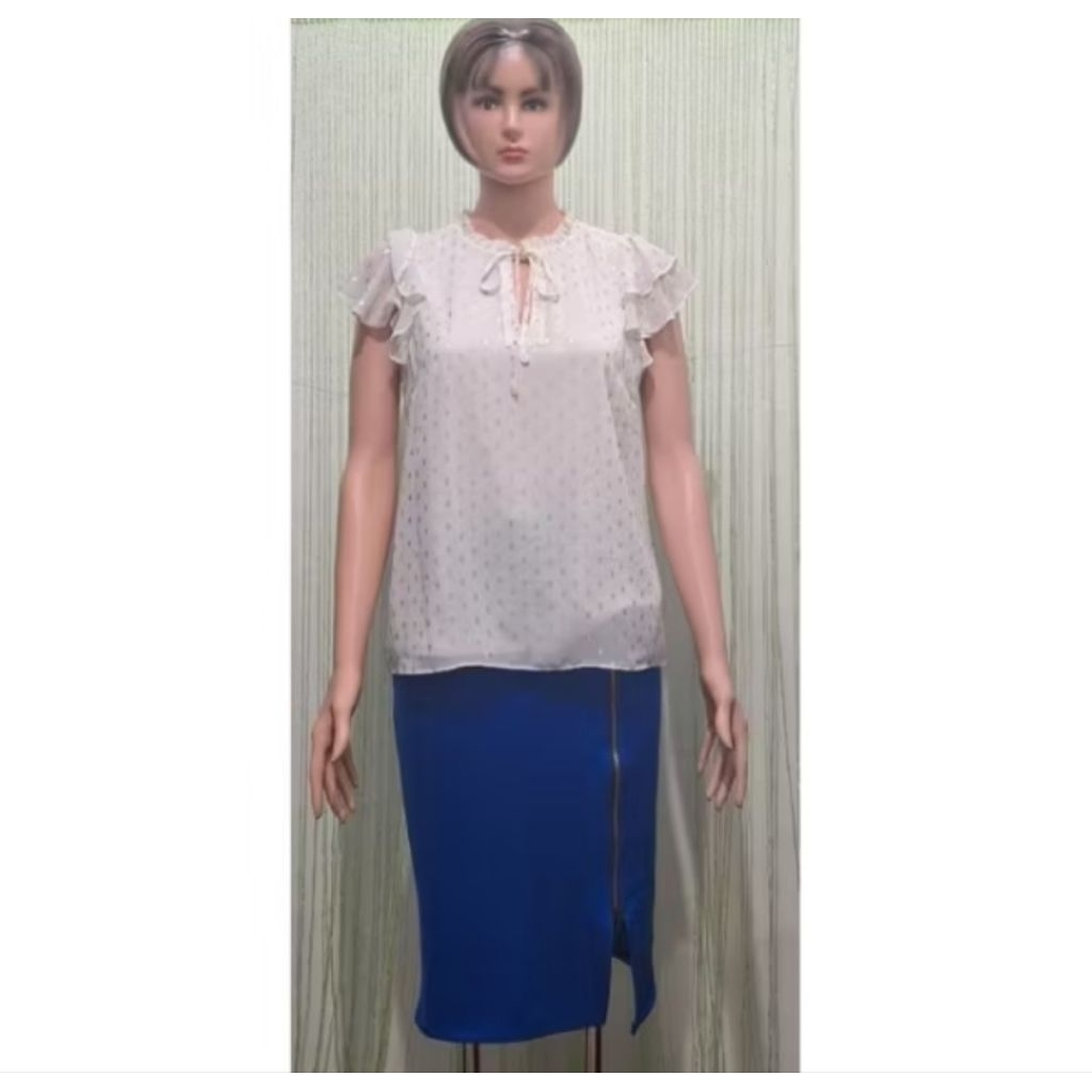 blouse blus wanita putih polkadot lengan pendek