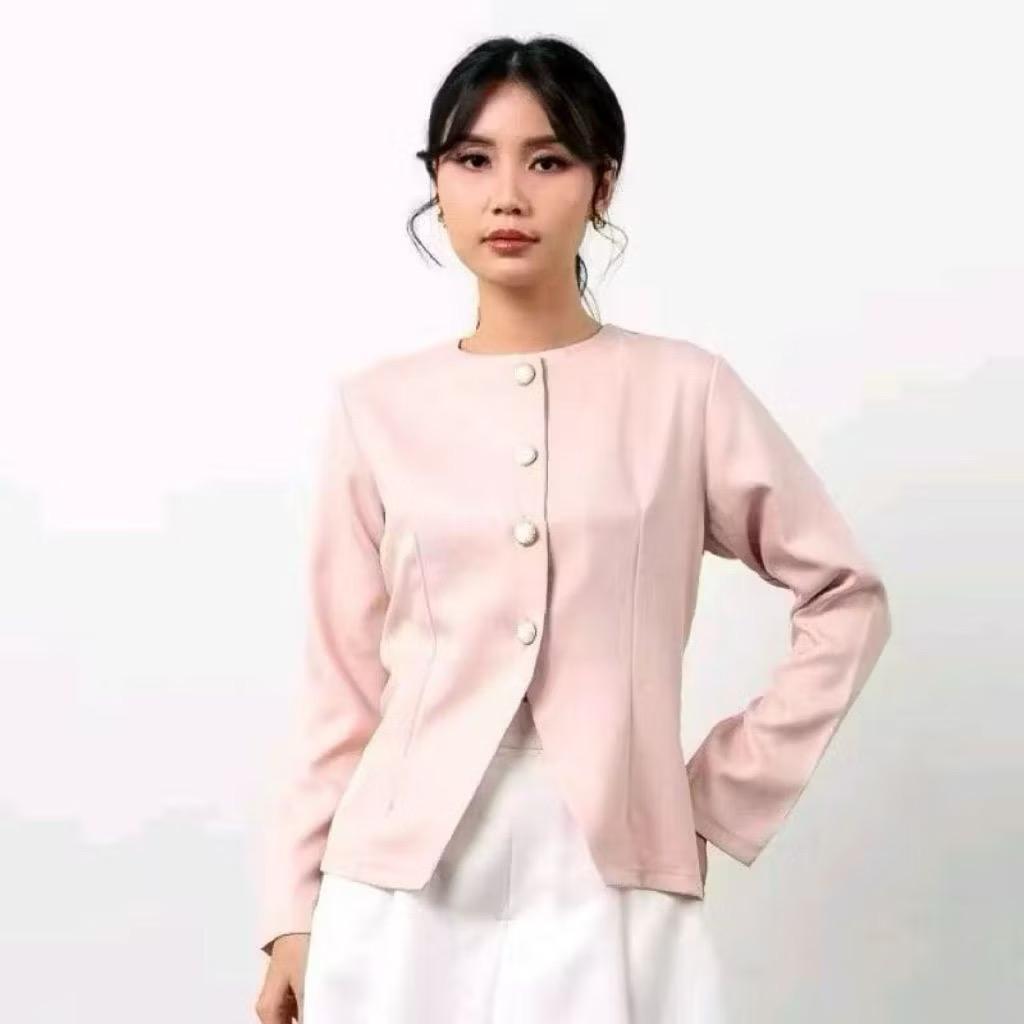 Blazer Wanita Korean Style Semi Wool | Atasan Kerja Lengan Panjang Hijab Friendly | Outer Kantor Cas