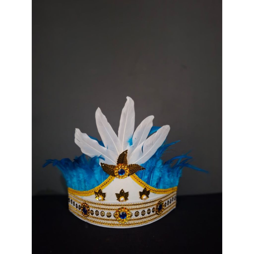 aksesoris mahkota bulu biru dan putih