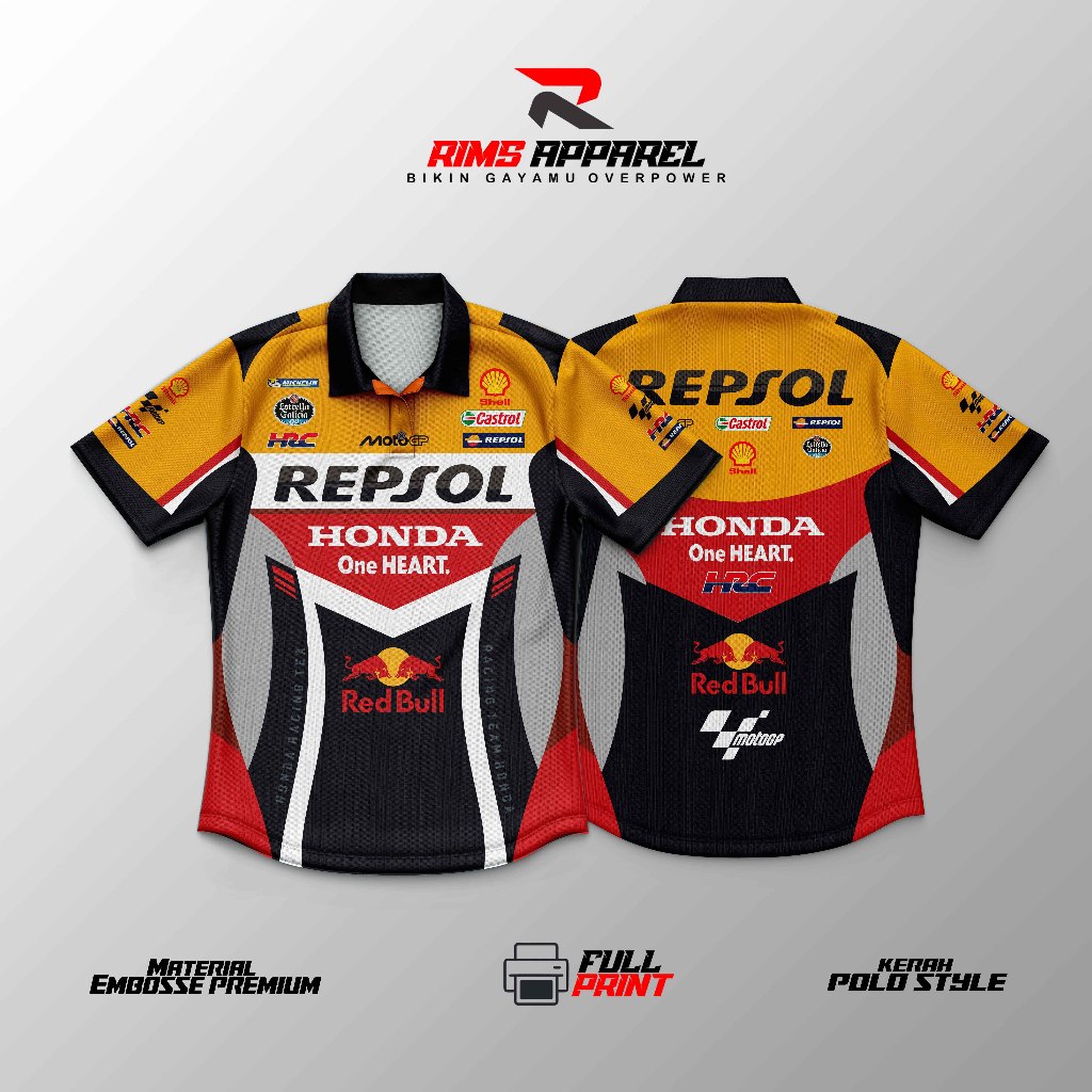 JERSEY HONDA REPSOL MOTO GP  POLO STYLE TERBARU embosse Premium / Jersey racing /Jersey balap/ jerse