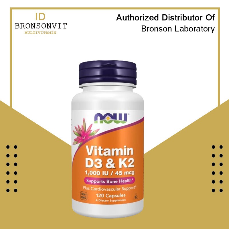 Now Foods Vitamin D-3 & K-2, 1.000 IU / 45 mcg 120 Capsules Supports Bone Health Vitamin Tulang Seha