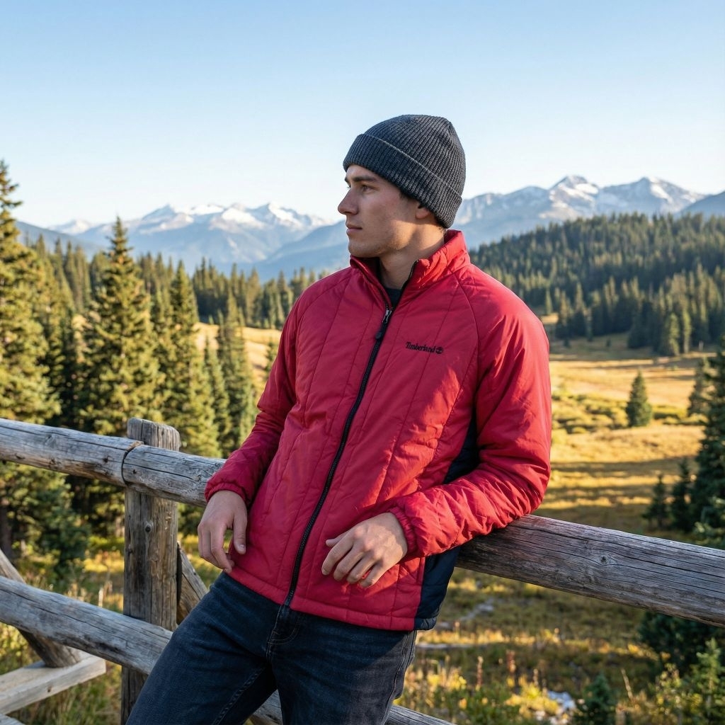 (Jacket Branded) Timberland Red Puffer Embroidery Logo Outwear Jacket