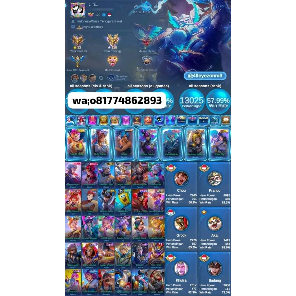 jual akun mobile Legends terbaru harga mumer
