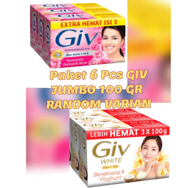 ( 6Pcs ) JUMBO Sabun  Batang Giv 100 gr x 3pcs X 2 banded Kemasan Besar