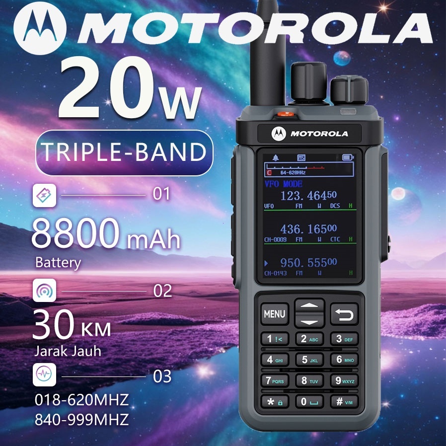 HT Motorola DP4800E WALKIE TALKIE 8800MAH Jenis Baterai Type-C UHF+VHF 800hz Two Way Radio Triple Ba