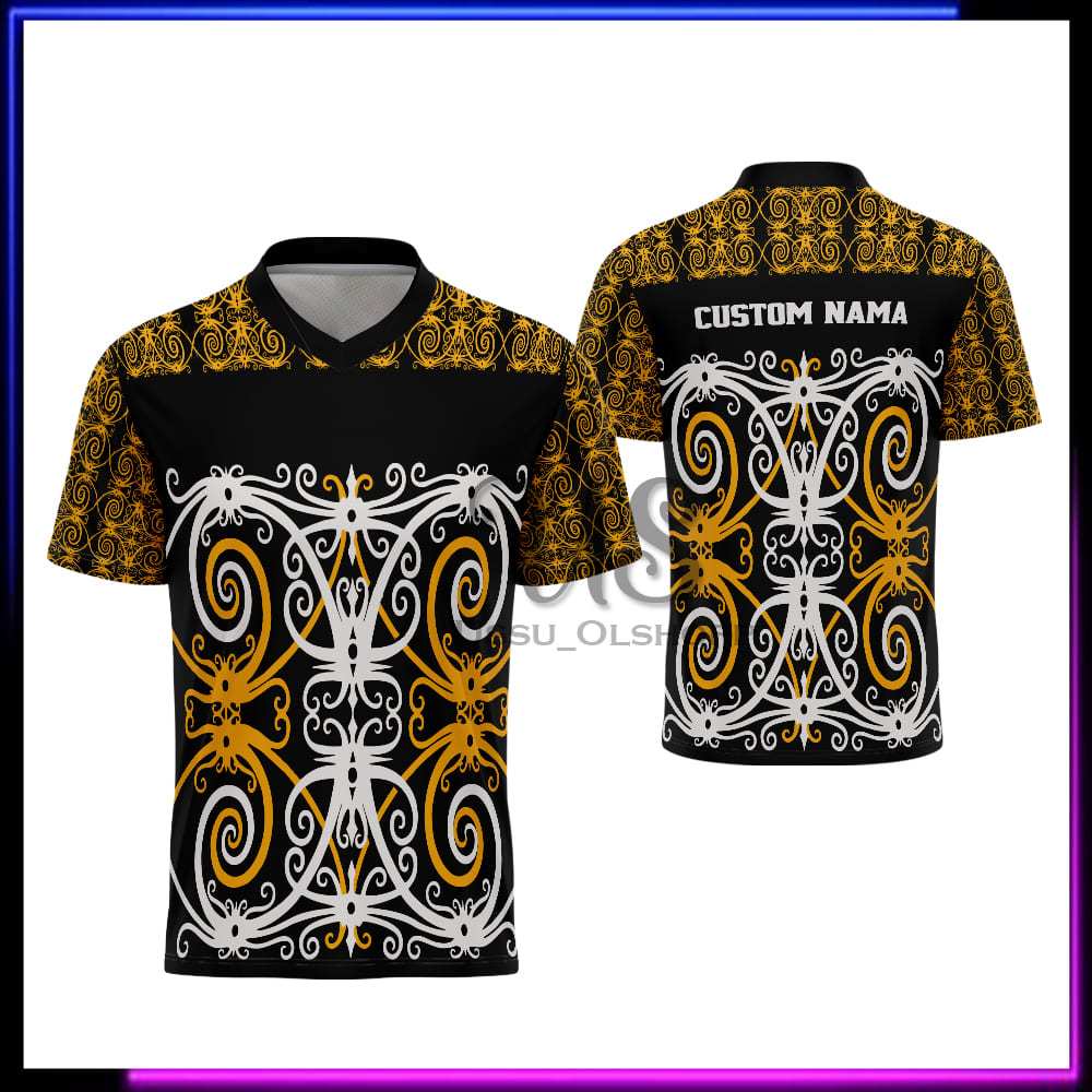 Jersey Batik Dayak Lengan Pendek - Kaos Batik Dayak - Baju Batik Dayak Kalimantan Bisa Pake Nama
