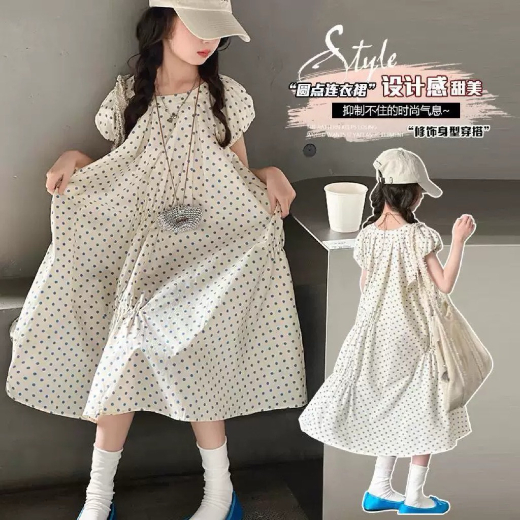 Dress Polkadot Putih/Dress Putih Polkadot/Dress Anak Import/Dress Anak Tanggung/Baju Import Anak/Baj