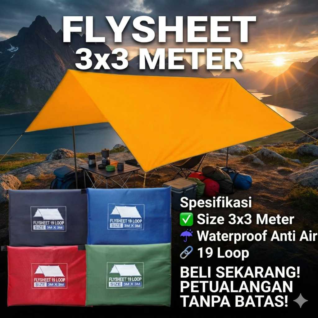 Flysheet 3x3 Meter 19 Loop Waterproof Ultralight Bivak  Multifungsi