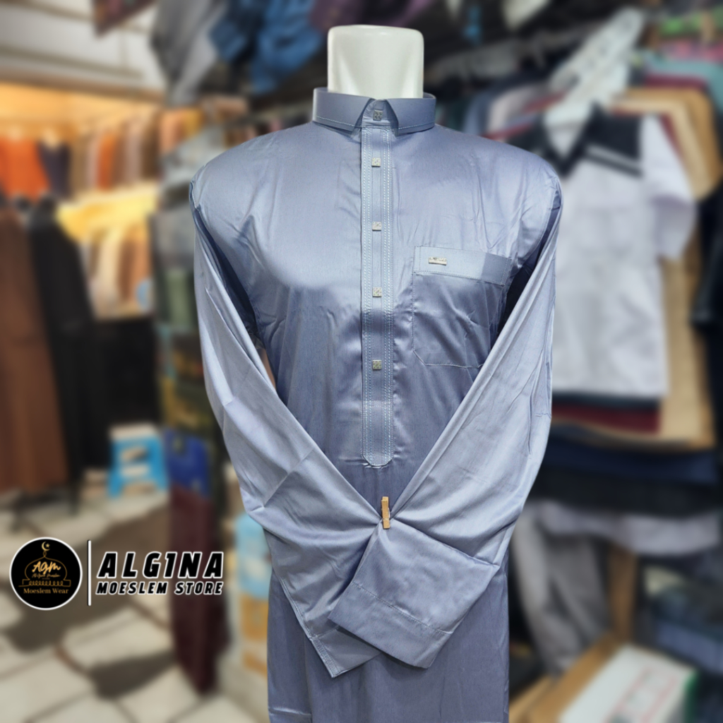 Gamis Al Wafa Warna Lengan Panjang Manset & Cuff Bahan Satin Korea Kerah | Jubah Muslim Lengan Panja