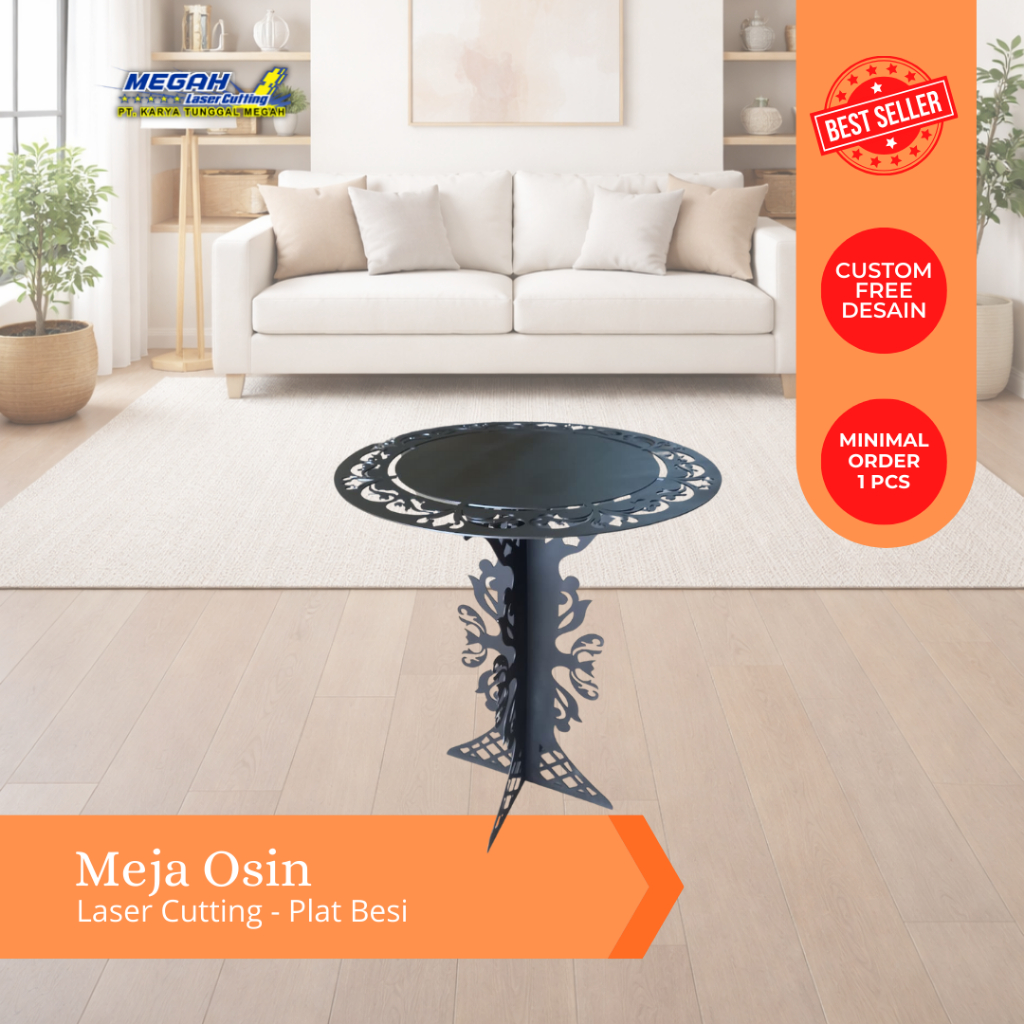 Meja Osin Laser Cutting Plat Besi 1,8 mm – Meja Dekorasi Ruang Tamu, Teras & Kafe