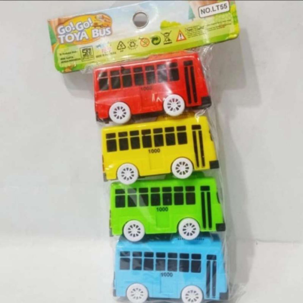 Mainan Mobil Bus Tayo LT 55 - Set 4 Mobil Kecil, Plastik Tahan Lama, Desain Menarik
