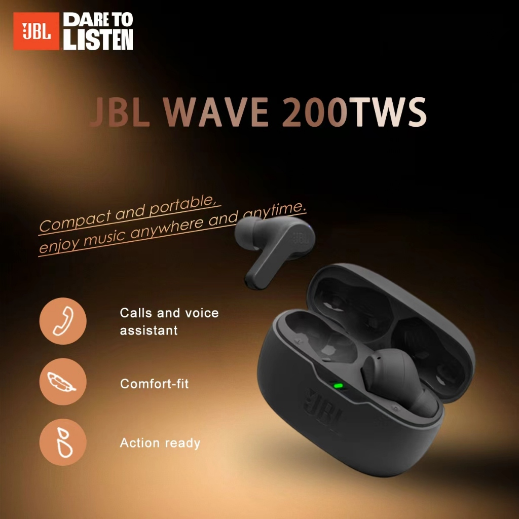 100% Original JBL Wave 200 True Wireless Earbuds Deep Bass Sound In-Ear Stereo Headset Bluetooth Wat