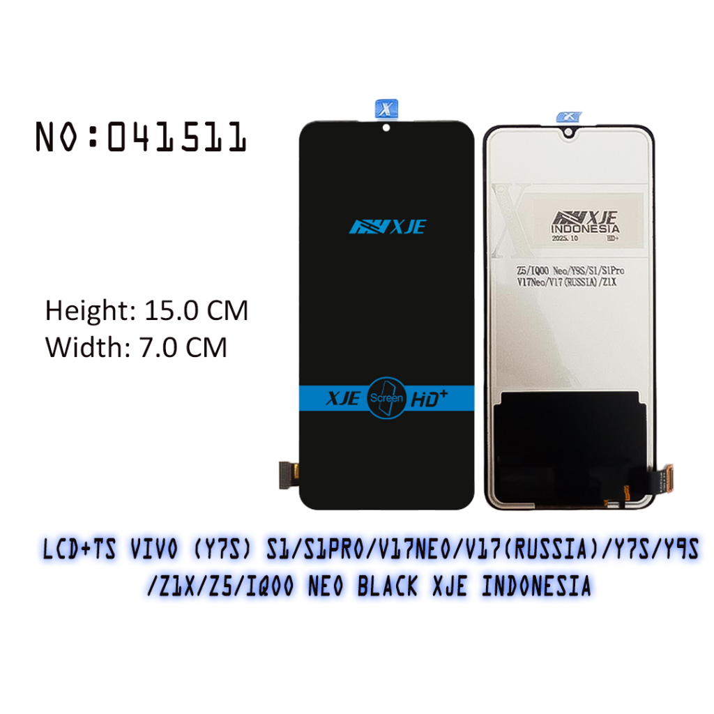LCD+TS VIVO (Y7S) S1/S1PRO/V17NEO/V17(RUSSIA)/Y7S/Y9S/Z1X/Z5/IQOO NEO BLACK XJE INDONESIA
