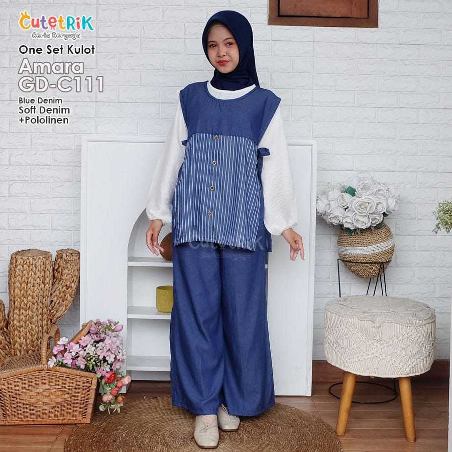 NEW!!! ONE SET KULOT AMARA BLUE DENIM ANAK DAN DEWASA BY CUTETRIK (GD C111)
