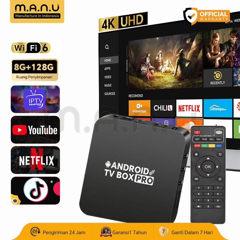 MANU Android TV Box 4K HD Set-top Box STB 8+128G 2.4GHz WiFi Smart Home Theater Media Player Unlock 
