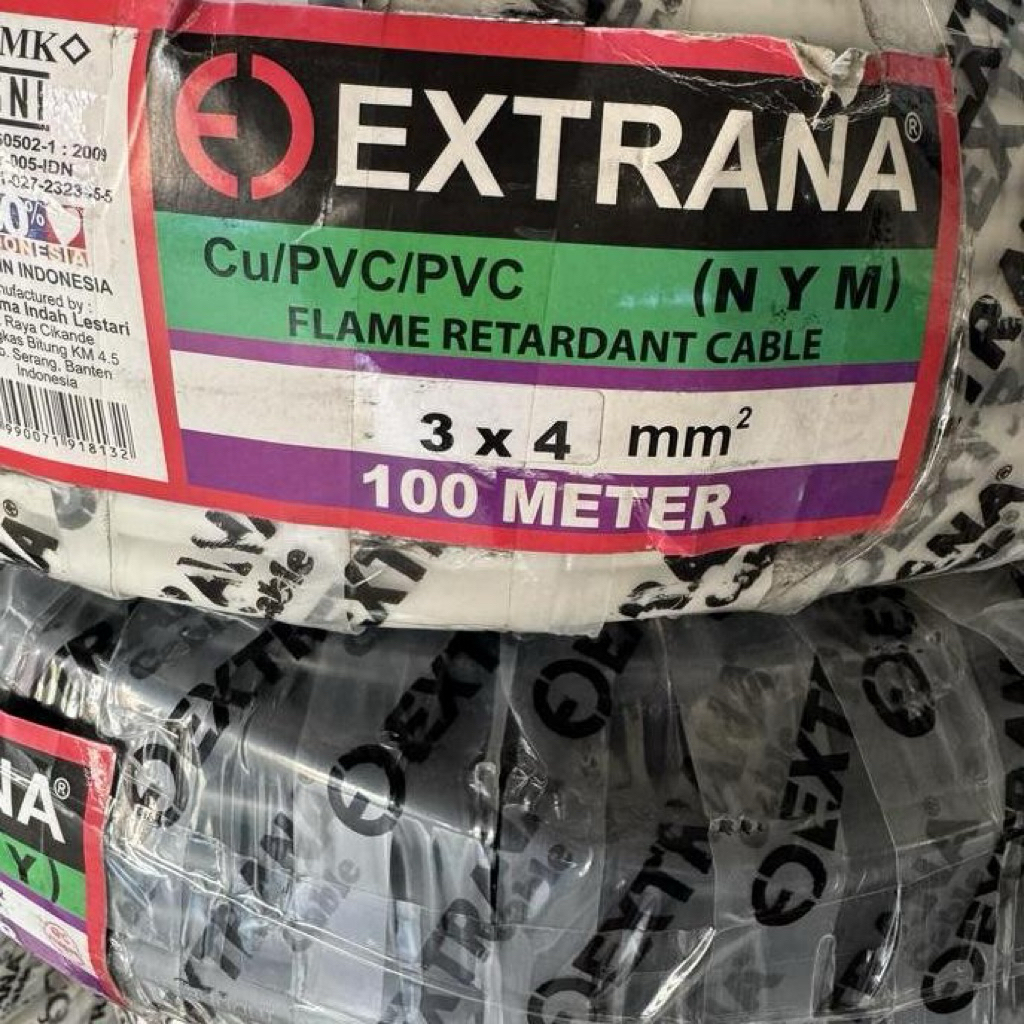 (100m) Kabel Anslet NYM / NYY 3x4mm Panjang 100m Extrana / Supreme (Kabel Batangan isi 3 Urat)