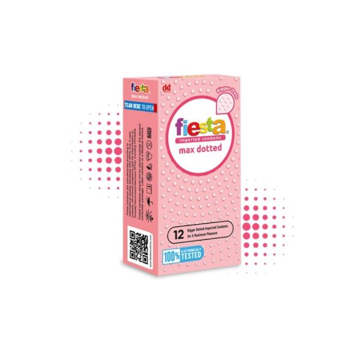 Kondom Fiesta Max Dotted Isi 12 Sachet Dan Kardus / Bintil Dot Lebih Besar Dan Berasa Anti Bocor (PR