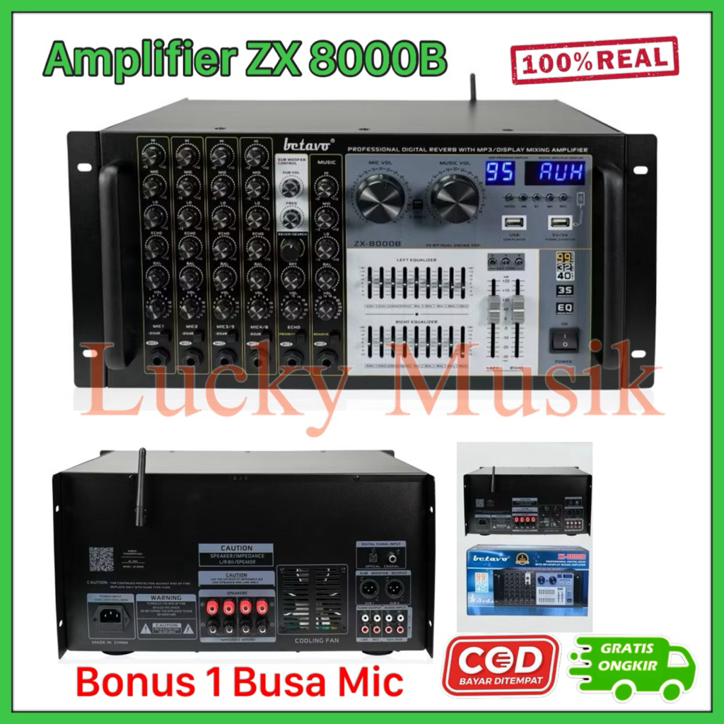 Amplifier Karaoke Betavo ZX 8000B Original Bluetooth 6 Mic 2 nd generation amplifier zx 8000 b ampli