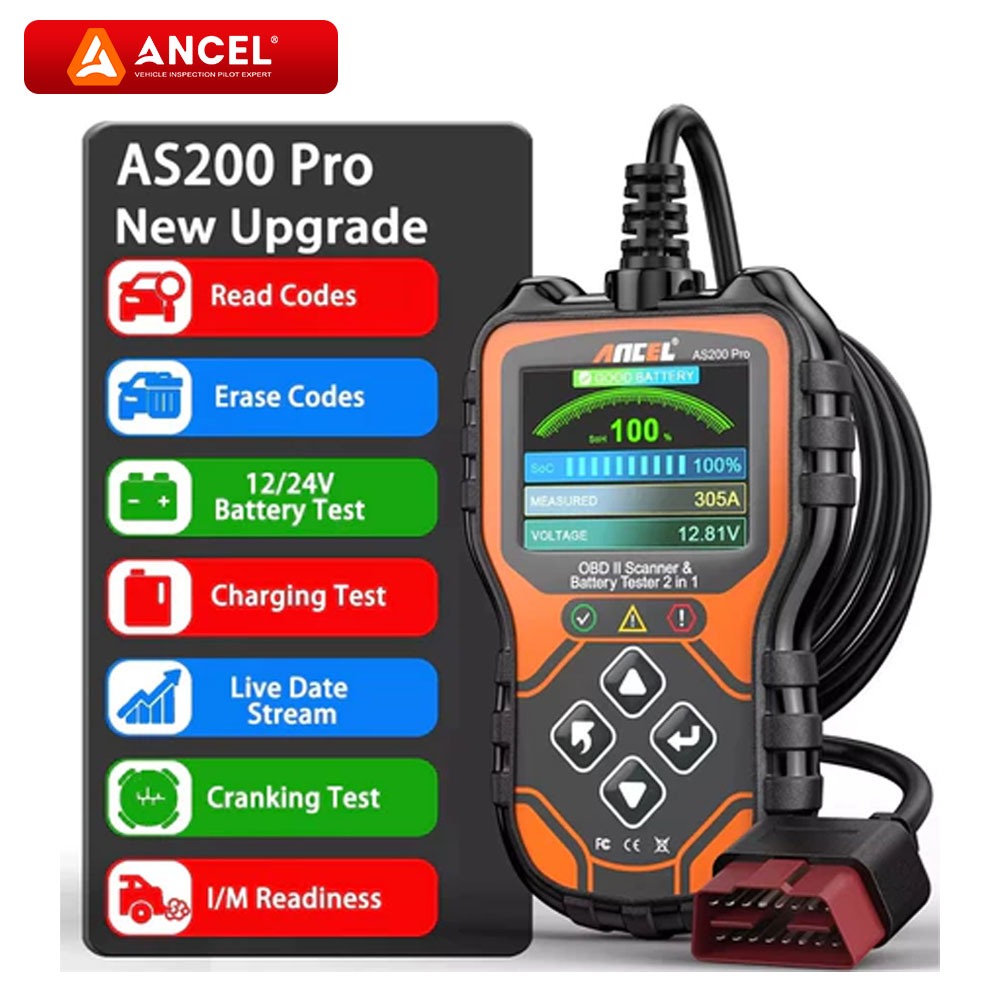 Baterai Tester Mobil ANCEL AS200 Pro Automotive Car OBD2 Scanner 12V 24V Car Battery Tester Analyzer
