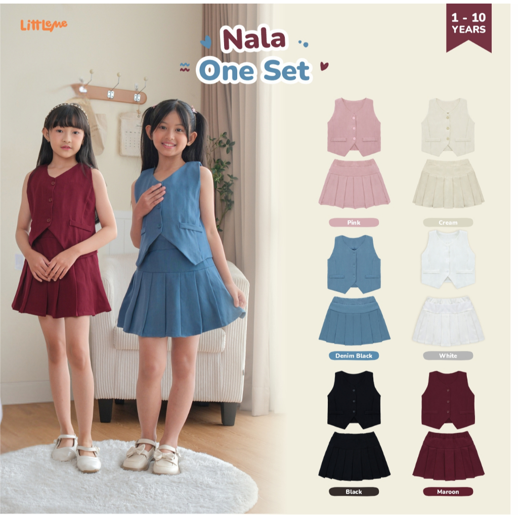 Little Me - Setelan Nala Set Baju Rok Celana Anak Perempuan Korean Style Semiwool 1-10 Tahun