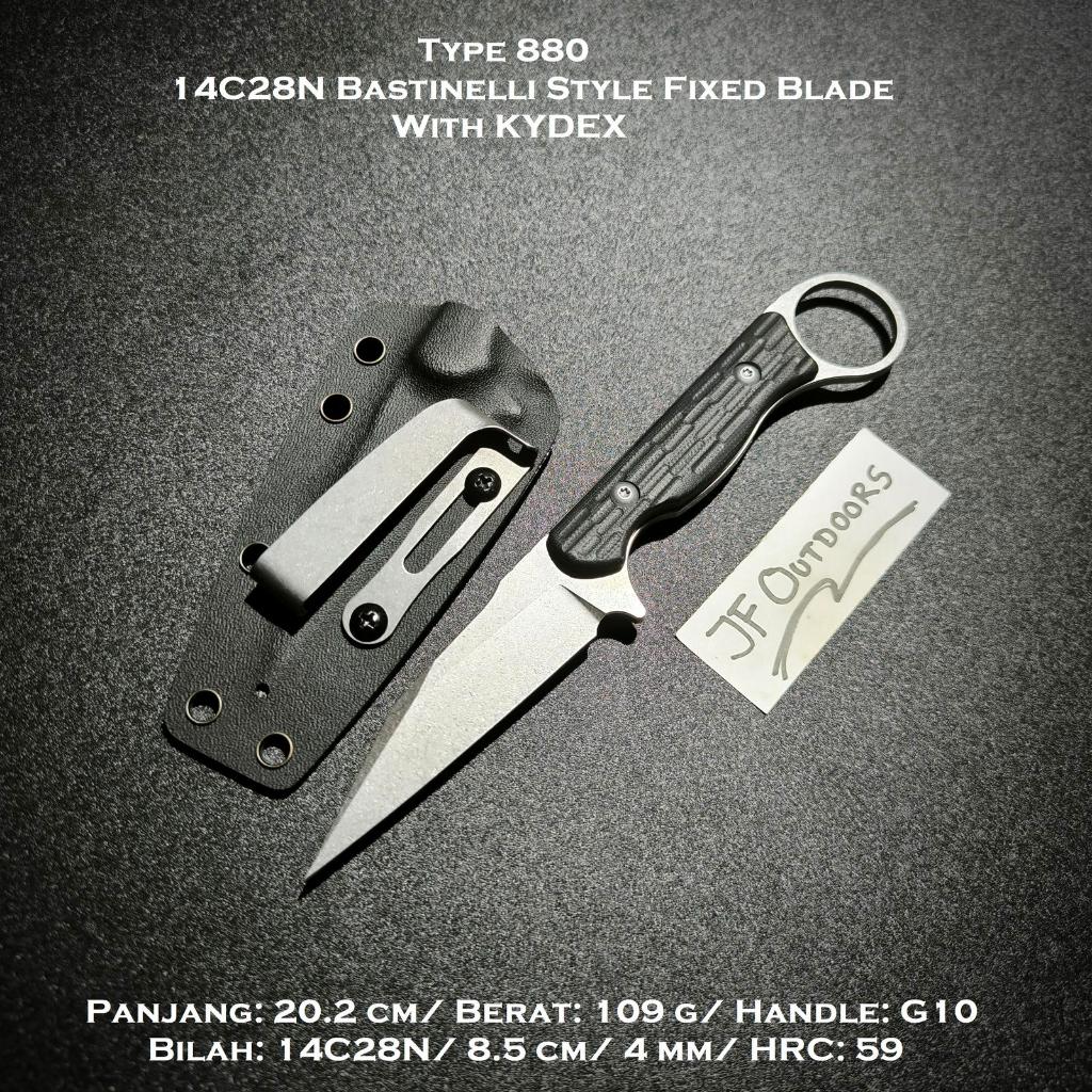 Pisau EDC 14C28N With Kydex Bastinelli Style Fixed Blade Outdoor Survival Spec